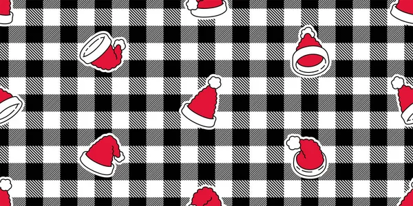 Weihnachten Hut Nahtlose Muster Vektor Santa Claus Tartan Kariert Karikatur — Stockvektor