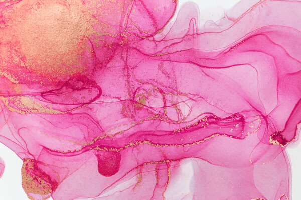 Alcohol ink pink abstract art background. Watercolor texture for design. Copy space for text, design art work or product. Watercolor brush strokes on canvas. Brush stroke on paper