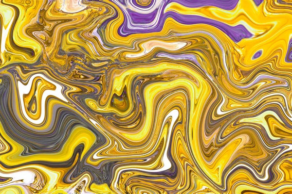 Ciekła Sztuka Tło Żółty Okra Fioletowy Kolor Płynny Marmur Obraz — Zdjęcie stockowe