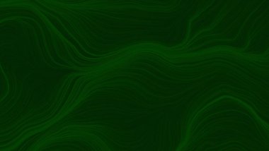 Koyu yeşil soyut kavram arka planı. Dijital sanat tasarımı. Modern çizgili arka plan. Dalgalı çizgiler koyu dokuda zeytin rengi. Neon Parlayan Işınlar