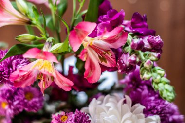 Narin çiçek açan pembe çiçekler, çiçek açan arka plan, çiçek desenli pastel resim, yumuşak taç yaprağı. Magenta Peru zambağı..