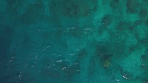 Vue aérienne des eaux profondes avec récifs coralliens, Océan Indien aux Maldives — Video