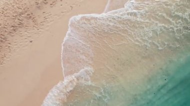 Maldivler 'deki sahil manzarası, temiz su ve kıyı şeridi yukarıdan çekilmiş.