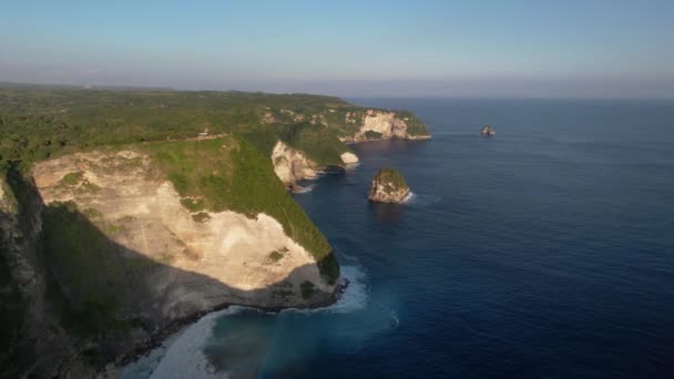 空中无人机鸟瞰着岩石海岸的悬崖 印度洋海岸 自然和旅行 美丽的自然暑假旅游理念 潘射箭 — 图库视频影像