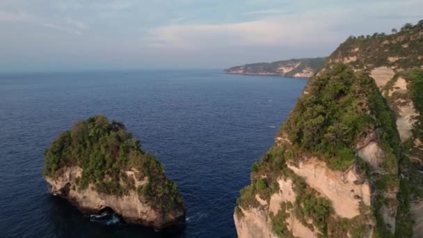 空中无人机鸟瞰着岩石海岸的悬崖 印度洋海岸 自然和旅行在白天时间 美丽的自然暑假旅游理念 向前飞 — 图库视频影像