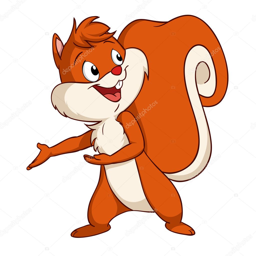 Cartoon squirrel make welcome gesture