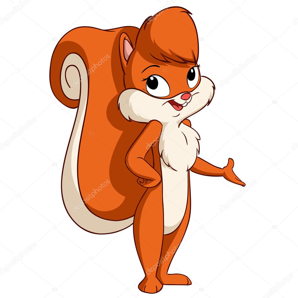 Cute cartoon squirrel girl welcome pose