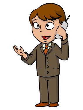 cep telefonu ile konuşurken karikatür işadamı