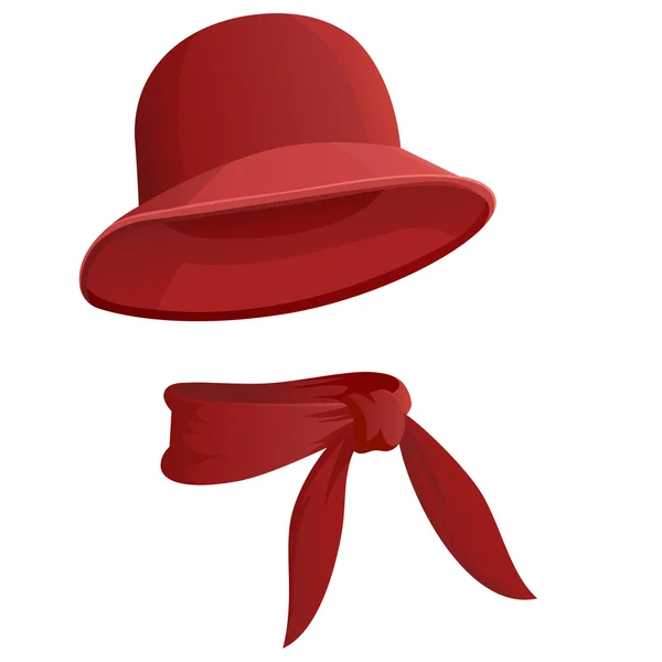 Sombrero de mujer rojo con bufanda aislada sobre fondo blanco — Vector de stock