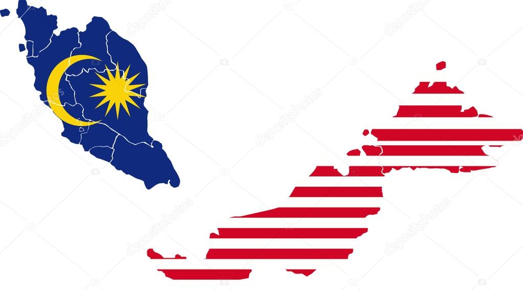 Map of Malaysia in Malaysian flag colors.