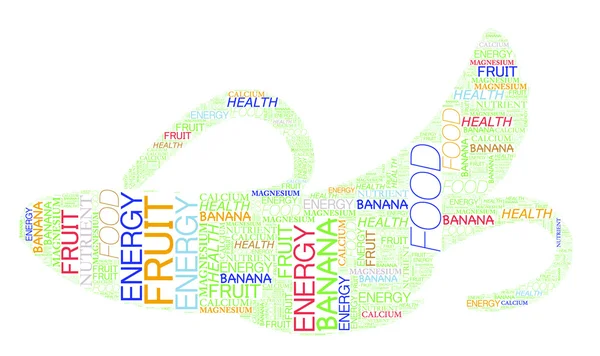 Banaan info-tekst afbeelding (multi kleur) en regeling concept op witte achtergrond (word cloud) — Stockfoto