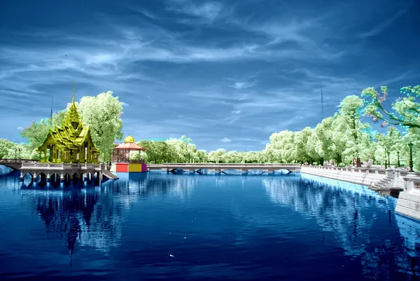 Інфрачервона фотографія парку з відображенням Стокове Зображення
