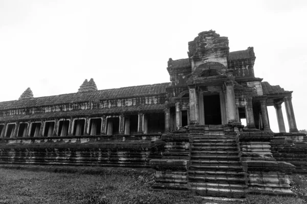 Schwarz Weißer Blick Auf Das Unesco Weltkulturerbe Angkor Wat Siem — Stockfoto