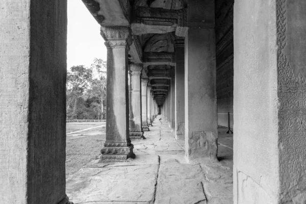 Vista Blanco Negro Del Patrimonio Unesco Angkor Wat Siem Reap — Foto de Stock