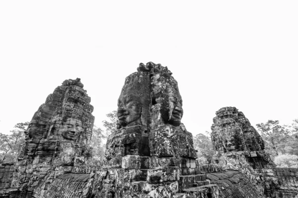 Masywne Rzeźbione Twarze Angkor Thom Siem Reap Kambodża — Zdjęcie stockowe