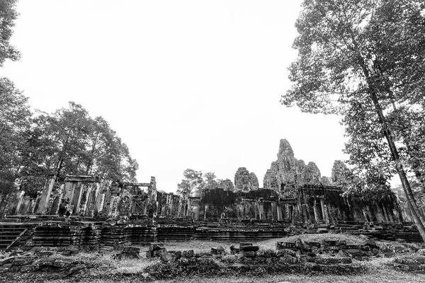 Vista Panorámica Blanco Negro Bayon Angkor Thom Siem Reap Camboya — Foto de Stock