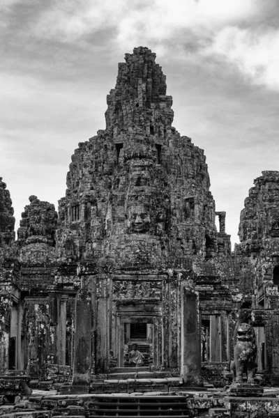 Svart Och Vit Morgon Syn Bayon Angkor Thom Siem Reap — Stockfoto