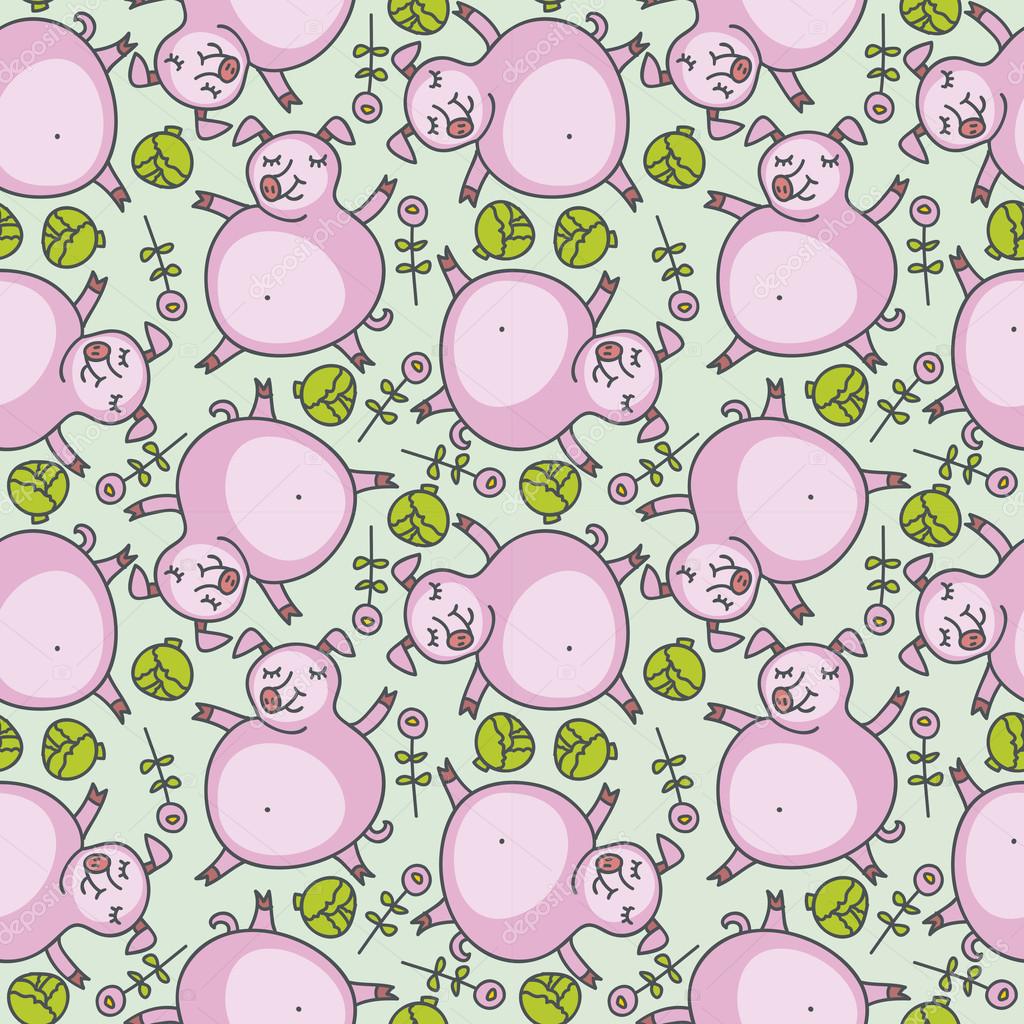 Seamless pattern with cute pigs
