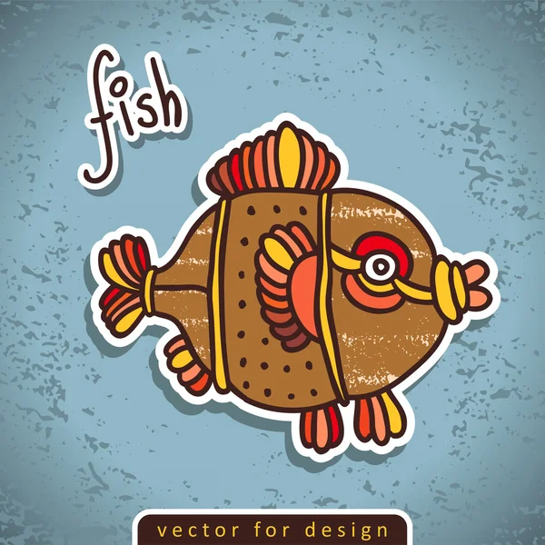 Vector decorative doodle fish on grunge background — Stock Vector