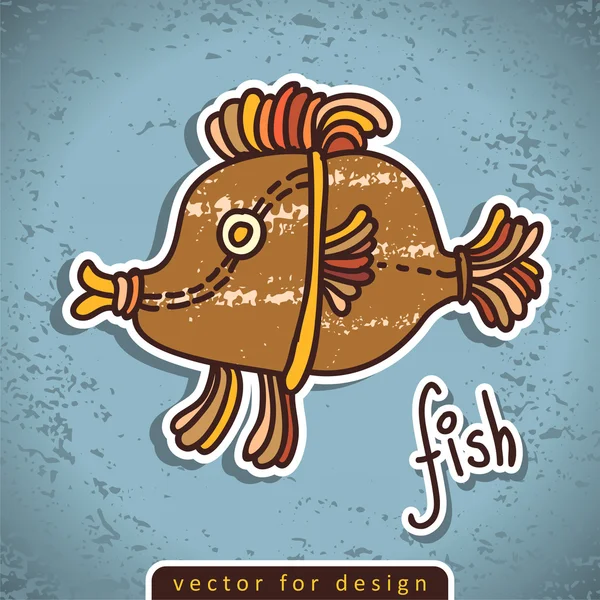 Vector decorative doodle fish on grunge background — Stock Vector