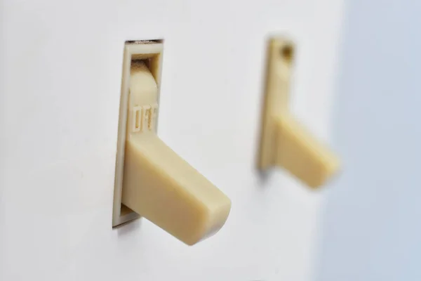 Close Image Two Electrical Light Switch Position — Stock Photo, Image