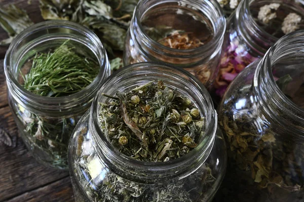 Top View Image Glass Jar Filled Dried Dandelion Flowers Used — Photo