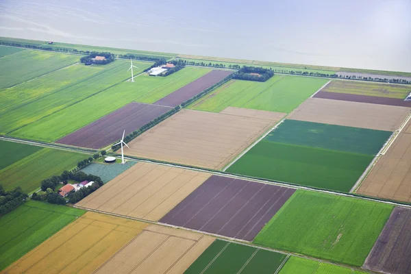 Paisaje agrícola con molino de viento desde arriba, Holanda —  Fotos de Stock