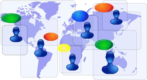 Μπλε παγκόσμιο χάρτη με μπλε επικοινωνία — Διανυσματικό Αρχείο