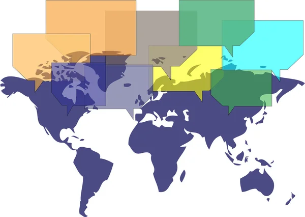 Carte du monde avec plusieurs ballons communiquant — Image vectorielle