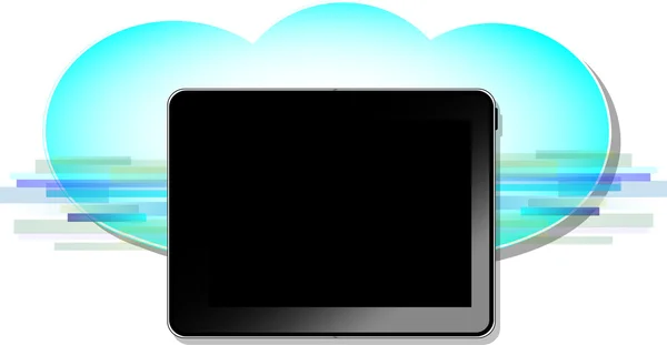 Black computer tablet with blue wireless cloud symbol — Stock Vector