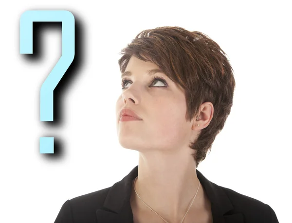 soru işareti olan güzel bir kadın