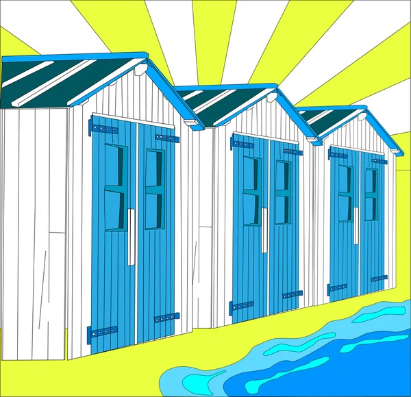 Illustration de petites maisons hollandaises sur la plage, Pays-Bas — Image vectorielle