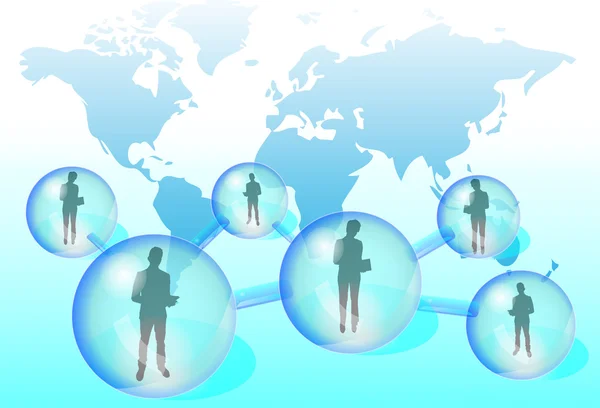 Illustration de gens d'affaires avec tablette dans le réseau social — Image vectorielle