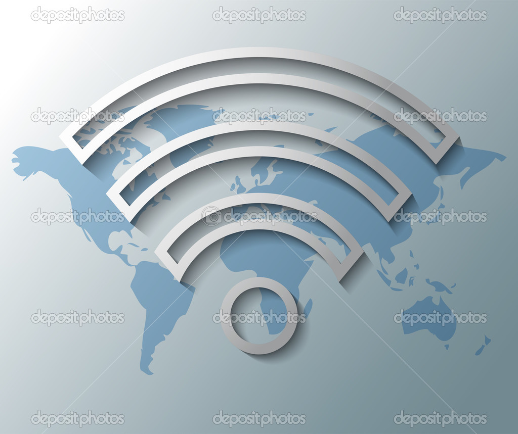 Illustration of wifi symbol with world map