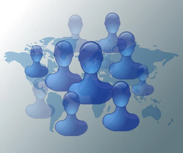 Illustration of social media friends on world map — Stock Vector