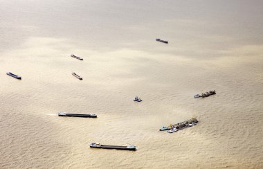 View at dredger ships from above clipart