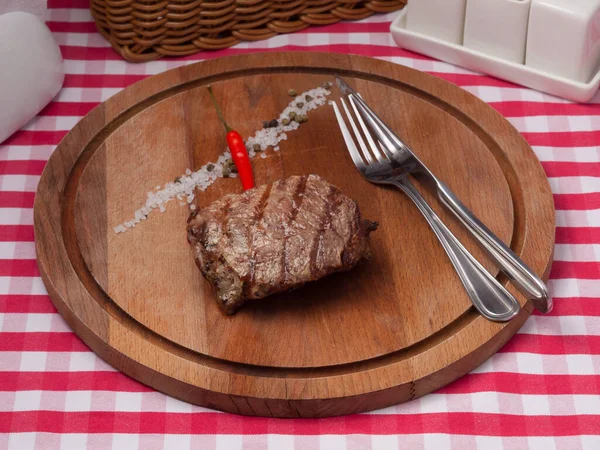 Tasty Beef Tenderloin Steak Wooden Board — Zdjęcie stockowe