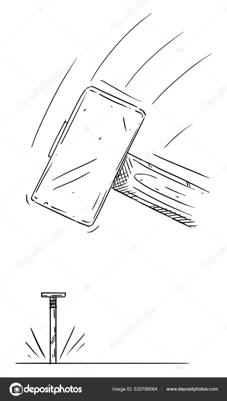 Hammer Hitting Nail, Do It Yourself or Construction Concept, Vector