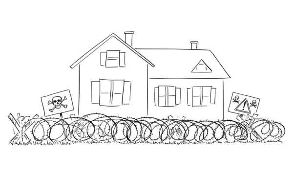 Casa de Família Fortificada, Casa, Crime e Conceito de Segurança, Ilustração dos Desenhos Animados do Vetor — Vetor de Stock