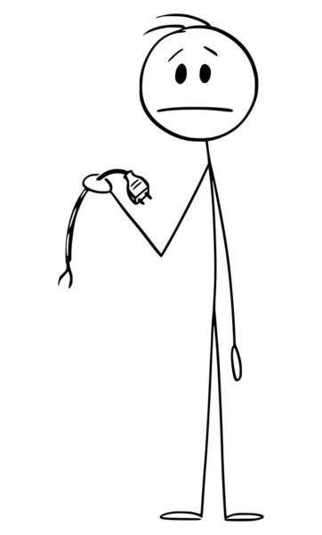 Frustrerad person som håller Bruten El Sträng, Vektor Tecknad Stick Figur Illustration — Stock vektor