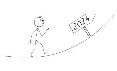 Yürüyen Kişi, 2024 yılından Büyük Beklentiler, Vektör Çizgi Film Yapıştırması