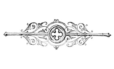 Haç şeklinde Gotik Pencere İzleme Cihazı ile Süslü Metin Bölücüsü. Antika Çizim