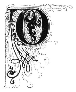 Büyük Dekoratif Dekoratif Harf D, Çiçek süsleme veya süsleme ile. Antika Çizim