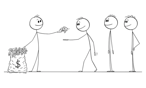 Personne donnant de l'argent à d'autres, illustration vectorielle de figure de bâton de bande dessinée — Image vectorielle