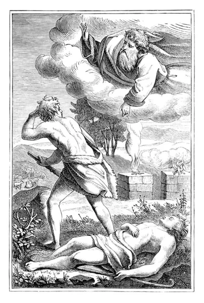 Kain mördar broder Abel. Bibeln, Gamla testamentet, Första Moseboken. Vintage antikritning — Stockfoto