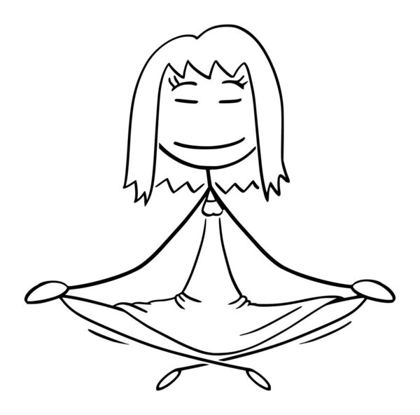 Женщина медитирует в позе лотоса, векторная карикатура