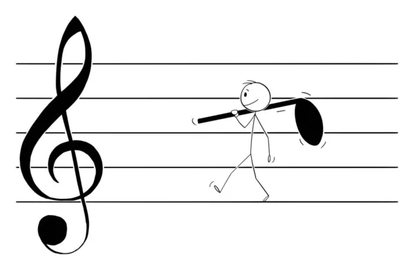 Persona que lleva nota musical, ilustración de la figura del palillo de la historieta del vector — Vector de stock