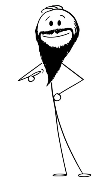 Bearded Person Showing His Long Facial Hair or Beard, Vector Cartoon Stick Figure Illustration — Archivo Imágenes Vectoriales