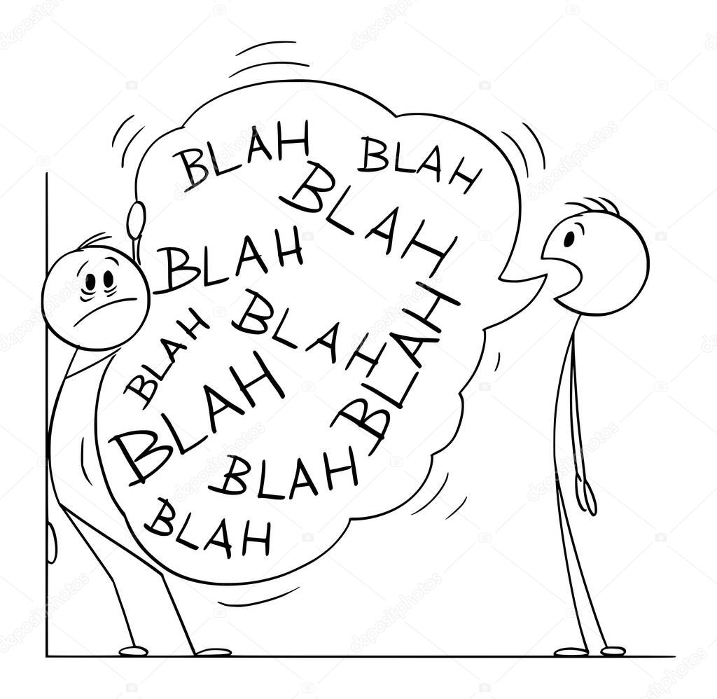 Talkative Person Talking Too Much, Vector Cartoon Stick Figure Illustration