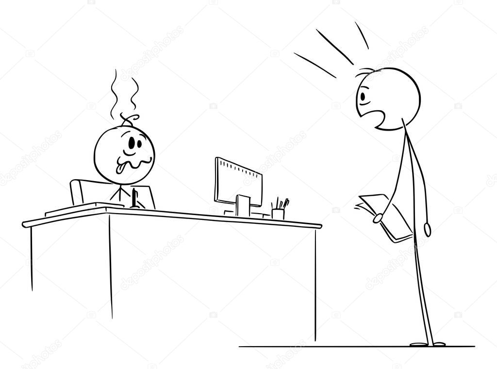 Person Shocked by Crazy, Mad or Lunatic Boss, Clerk or State Servant , Vector Cartoon Stick Figure Illustration